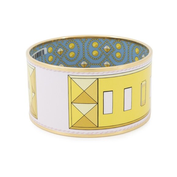 HERMES Email Bangle Size TGM Metal/Cloisonne Yellow/Light Blue/Gold - Picture 8 of 10